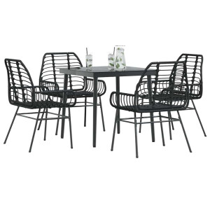 vidaXL 5-delige Tuinset poly rattan glas zwart