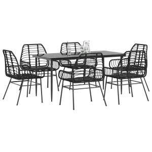 vidaXL 7-delige Tuinset poly rattan glas zwart