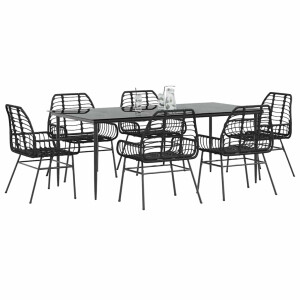 vidaXL 7-delige Tuinset poly rattan glas zwart