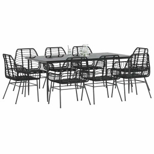 vidaXL 9-delige Tuinset poly rattan glas zwart