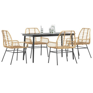 vidaXL 5-delige Tuinset poly rattan glas bruin
