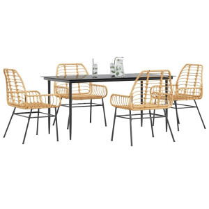 vidaXL 5-delige Tuinset poly rattan glas bruin