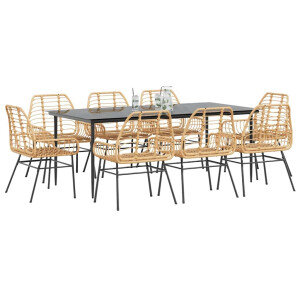 vidaXL 9-delige Tuinset poly rattan glas bruin