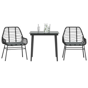 vidaXL 3-delige Tuinset met kussens poly rattan glas zwart