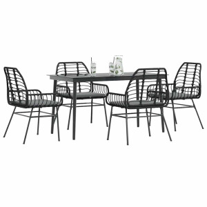 vidaXL 5-delige Tuinset met kussens poly rattan glas zwart