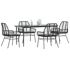 vidaXL 5-delige Tuinset met kussens poly rattan glas zwart