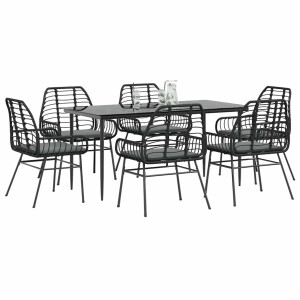 vidaXL 7-delige Tuinset met kussens poly rattan glas zwart