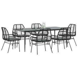 vidaXL 7-delige Tuinset met kussens poly rattan glas zwart