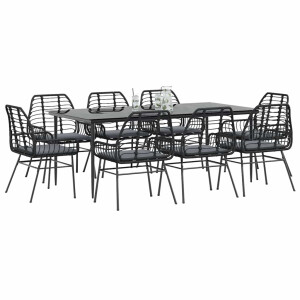 vidaXL 9-delige Tuinset met kussens poly rattan glas zwart