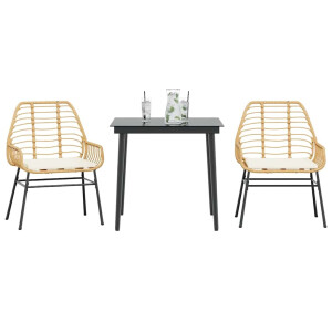 vidaXL 3-delige Tuinset met kussens poly rattan glas bruin