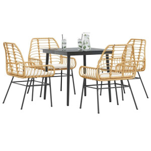 vidaXL 5-delige Tuinset met kussens poly rattan glas bruin
