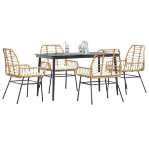vidaXL 5-delige Tuinset met kussens poly rattan glas bruin