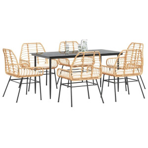 vidaXL 7-delige Tuinset met kussens poly rattan glas bruin