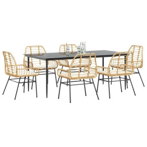 vidaXL 7-delige Tuinset met kussens poly rattan glas bruin