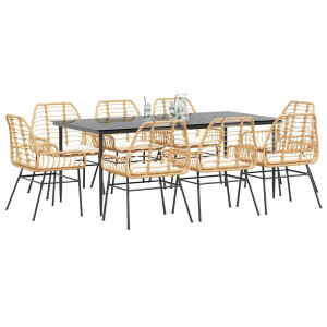 vidaXL 9-delige Tuinset met kussens poly rattan glas bruin