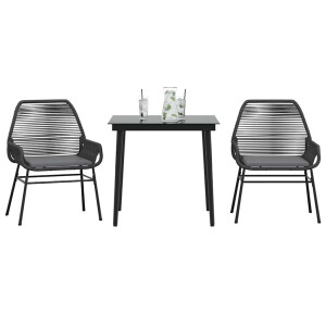 vidaXL 3-delige Tuinset met kussens poly rattan glas zwart