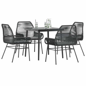 vidaXL 5-delige Tuinset met kussens poly rattan glas zwart
