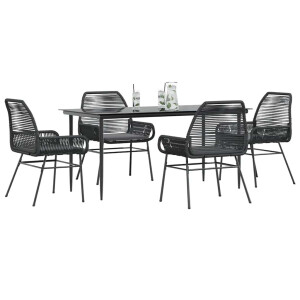 vidaXL 5-delige Tuinset met kussens poly rattan glas zwart