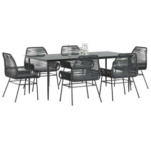 vidaXL 7-delige Tuinset met kussens poly rattan glas zwart
