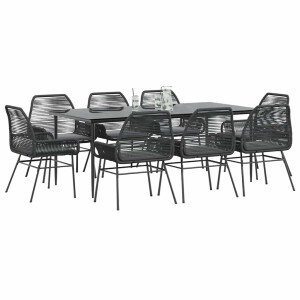 vidaXL 9-delige Tuinset met kussens poly rattan glas zwart