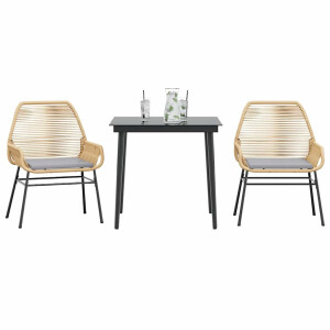 vidaXL 3-delige Tuinset met kussens poly rattan glas bruin