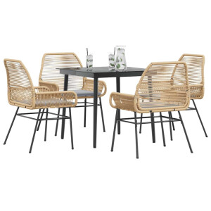 vidaXL 5-delige Tuinset met kussens poly rattan glas bruin