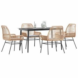 vidaXL 5-delige Tuinset met kussens poly rattan glas bruin
