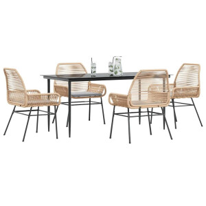 vidaXL 5-delige Tuinset met kussens poly rattan glas bruin