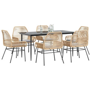 vidaXL 7-delige Tuinset met kussens poly rattan glas bruin