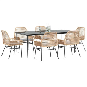 vidaXL 7-delige Tuinset met kussens poly rattan glas bruin