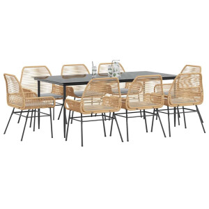 vidaXL 9-delige Tuinset met kussens poly rattan glas bruin