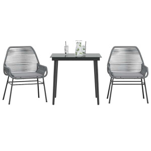 vidaXL 3-delige Tuinset met kussens poly rattan glas grijs