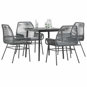 vidaXL 5-delige Tuinset met kussens poly rattan glas grijs