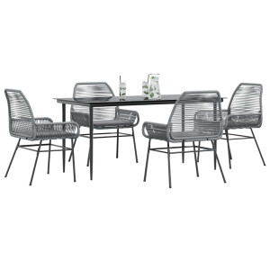 vidaXL 5-delige Tuinset met kussens poly rattan glas grijs