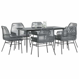 vidaXL 7-delige Tuinset met kussens poly rattan glas grijs