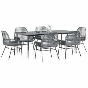 vidaXL 7-delige Tuinset met kussens poly rattan glas grijs