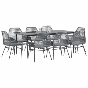 vidaXL 9-delige Tuinset met kussens poly rattan glas grijs