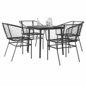 vidaXL 5-delige Tuinset poly rattan glas zwart