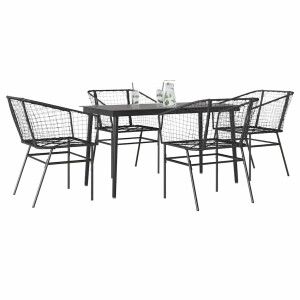 vidaXL 5-delige Tuinset poly rattan glas zwart