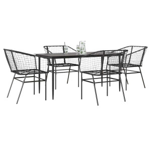 vidaXL 5-delige Tuinset poly rattan glas zwart