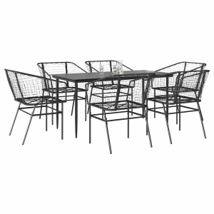 vidaXL 7-delige Tuinset poly rattan glas zwart