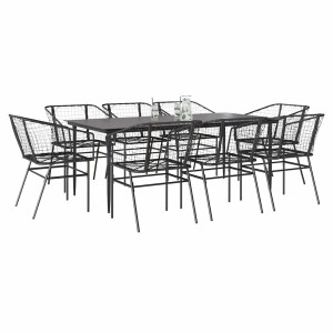 vidaXL 9-delige Tuinset poly rattan glas zwart