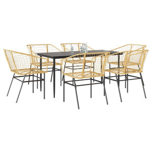 vidaXL 7-delige Tuinset poly rattan glas bruin