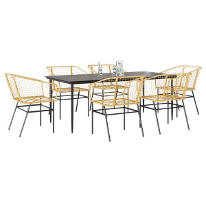 vidaXL 7-delige Tuinset poly rattan glas bruin