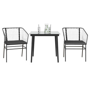 vidaXL 3-delige Tuinset met kussens poly rattan glas zwart