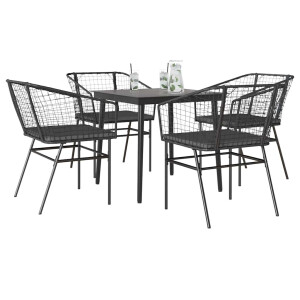 vidaXL 5-delige Tuinset met kussens poly rattan glas zwart