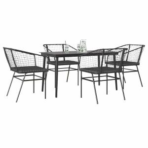 vidaXL 5-delige Tuinset met kussens poly rattan glas zwart