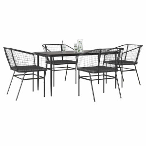 vidaXL 5-delige Tuinset met kussens poly rattan glas zwart