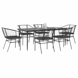 vidaXL 7-delige Tuinset met kussens poly rattan glas zwart
