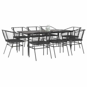 vidaXL 9-delige Tuinset met kussens poly rattan glas zwart